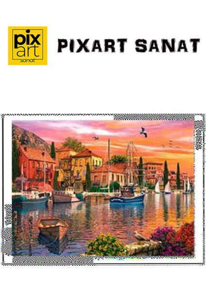 Sahil Kasabası Pixart Sanat Elmas Mozaik Tablo Diamond Türkiye 69 x 51 cm