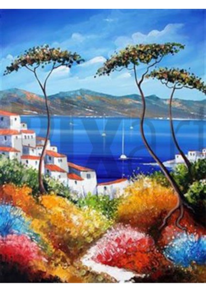 Çalılar Arasından Deniz Pixart Sanat Elmas Mozaik Tablo Diamond Türkiye 41 x 55 cm