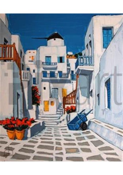 Mykonos Evleri Pixart Sanat Elmas Mozaik Tablo Diamond Türkiye 45 x 55 cm