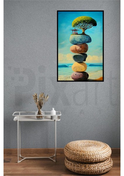 Renkli Taşlar ve Ağaç Pixart Sanat Elmas Mozaik Tablo Diamond Türkiye 43 x 66 cm modelleri