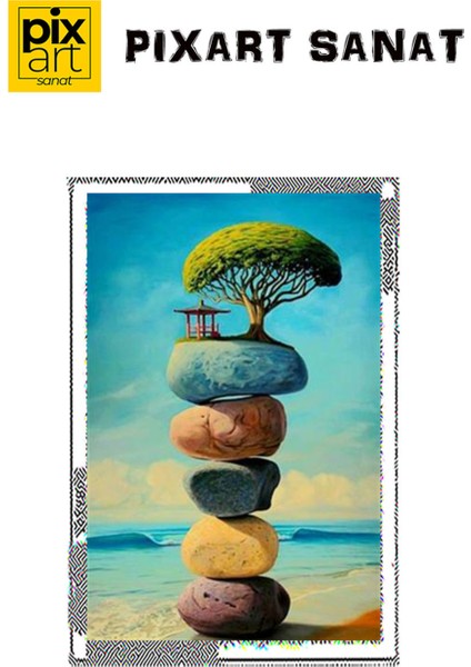 Renkli Taşlar ve Ağaç Pixart Sanat Elmas Mozaik Tablo Diamond Türkiye 43 x 66 cm fırsatları