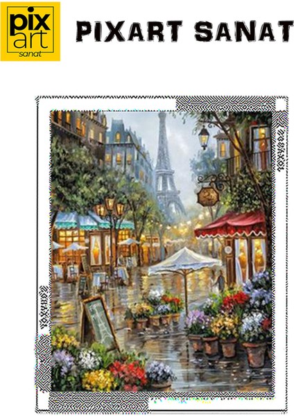 Çiçekli Paris Sokakları Pixart Sanat Elmas Mozaik Tablo Diamond Türkiye 56 x 71 cm fırsatları