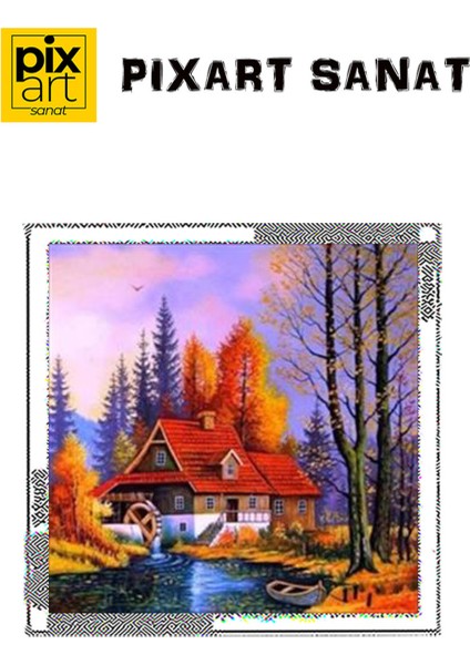Sonbahar Ahşap Ev Pixart Sanat Elmas Mozaik Tablo Diamond Türkiye 56*56 fırsatları
