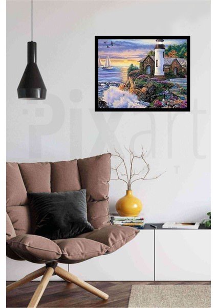 Taş Evin Yanındaki Fener PixArt Sanat Elmas Mozaik Tablo Diamond Türkiye 56*43 modelleri