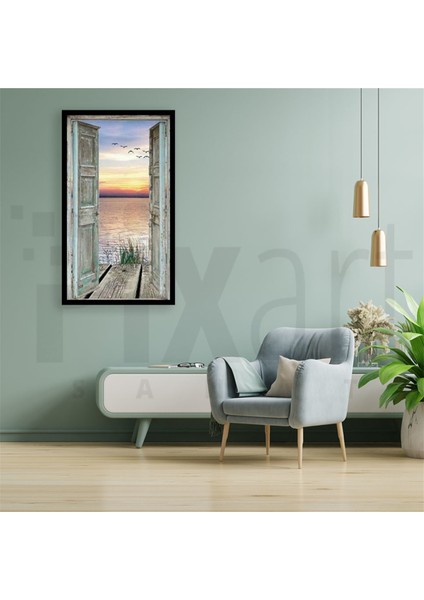 Ahşap Kapı Manzarası Pixart Sanat Elmas Mozaik Tablo Diamond Türkiye 41 x 69 cm