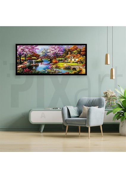 Renkli Doğa Manzarası Pixart Sanat Elmas Mozaik Tablo Diamond Türkiye 104 x 53 cm modelleri