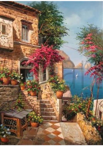 Taş Evin Deniz Manzarası Pixart Sanat Elmas Mozaik Tablo Diamond Türkiye 41*56