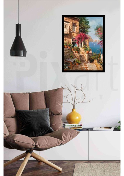 Taş Evin Deniz Manzarası Pixart Sanat Elmas Mozaik Tablo Diamond Türkiye 41*56 fiyatları