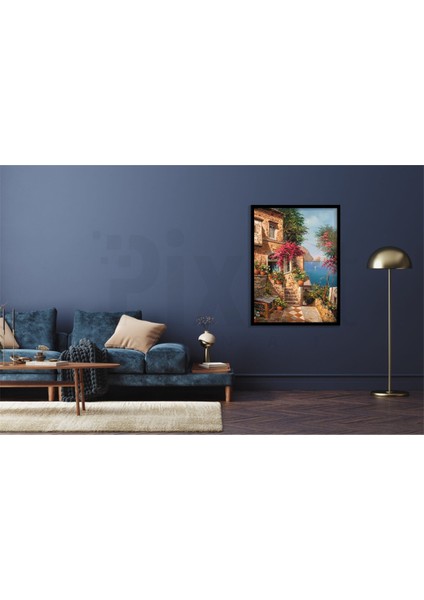 Taş Evin Deniz Manzarası Pixart Sanat Elmas Mozaik Tablo Diamond Türkiye 41*56 modelleri