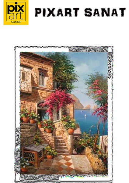 Taş Evin Deniz Manzarası Pixart Sanat Elmas Mozaik Tablo Diamond Türkiye 41*56 fırsatları