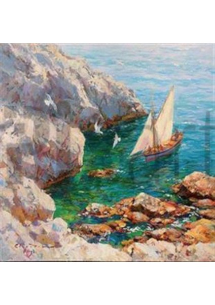 Kayalıktaki Kayık Pixart Sanat Elmas Mozaik Tablo Diamond Türkiye 56 x 56 cm