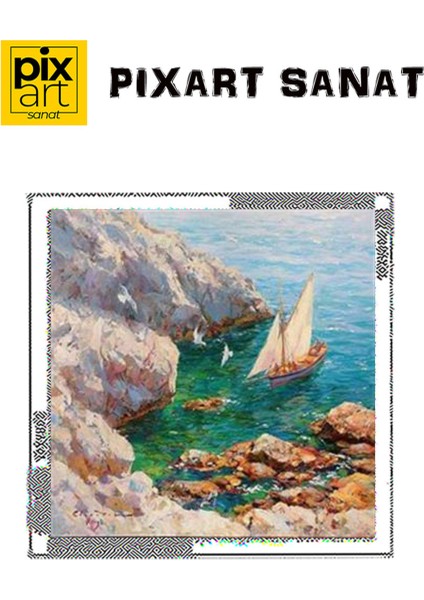 Kayalıktaki Kayık Pixart Sanat Elmas Mozaik Tablo Diamond Türkiye 56 x 56 cm fırsatları
