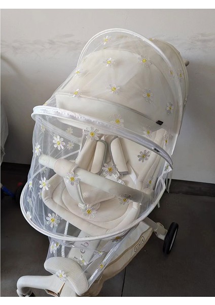 Pram Cibinlik Tam Kapak Bebek Sivrisinek Önleyici Kapak Nakış Gazlı Bez Güneşlik Perde Yaz Nefes Alabilir (Yurt Dışından)