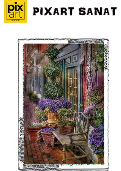 Mor Çiçekli Sokak Pixart Sanat Elmas Mozaik Tablo Diamond Türkiye 36*51 fırsatları
