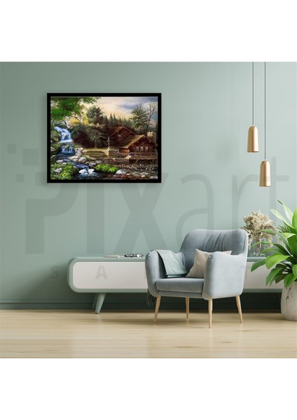 Dere Boyu ve Ahşap Ev Pixart Sanat Elmas Mozaik Tablo Diamond Türkiye 66 x 51 cm fiyatları