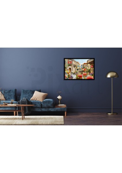 Çiçekli Cafe Pixart Sanat Elmas Mozaik Tablo Diamond Türkiye 69 x 51 cm