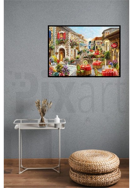 Çiçekli Cafe Pixart Sanat Elmas Mozaik Tablo Diamond Türkiye 69 x 51 cm