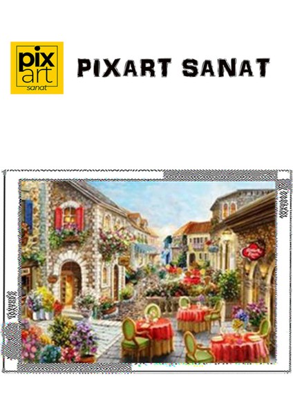 Çiçekli Cafe Pixart Sanat Elmas Mozaik Tablo Diamond Türkiye 69 x 51 cm