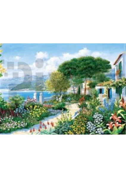 Evler ve Çiçekli Bahçe Pixart Sanat Elmas Mozaik Tablo Diamond Türkiye 69 x 51 cm