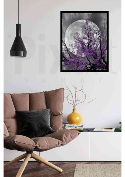 Mor Ağaç Arkasından Dolunay Pixart Sanat Elmas Mozaik Tablo Diamond Türkiye 48 x 61 cm modelleri