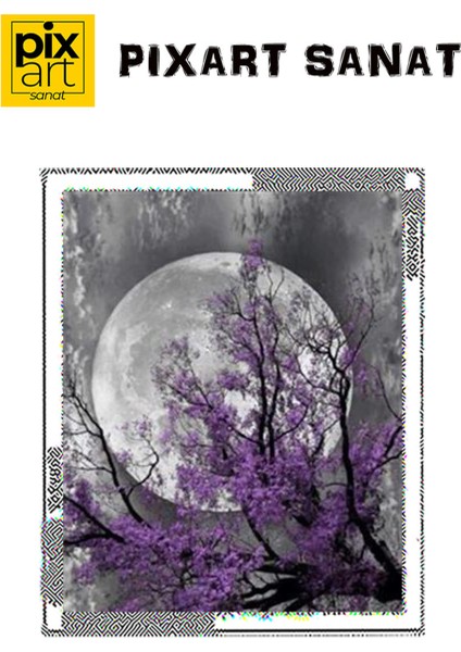 Mor Ağaç Arkasından Dolunay Pixart Sanat Elmas Mozaik Tablo Diamond Türkiye 48 x 61 cm fırsatları