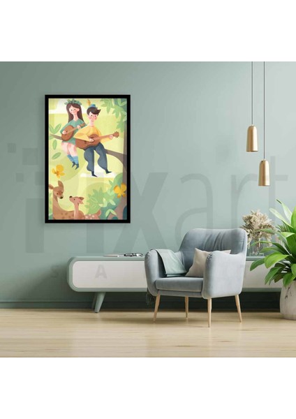 Agac Dalinda Sarki Yapan Cift Sanat 40 x 60 Elmas Mozaik Tablo modelleri