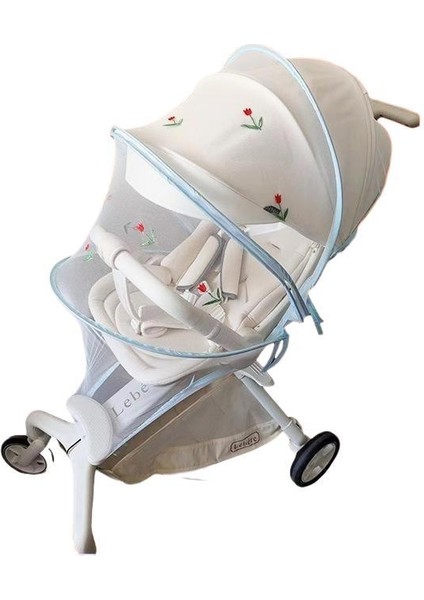 Pram Cibinlik Tam Kapak Bebek Sivrisinek Önleyici Kapak Nakış Gazlı Bez Güneşlik Perde Yaz Nefes Alabilir (Yurt Dışından)