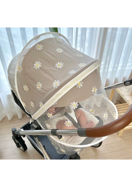Pram Cibinlik Tam Kapak Bebek Sivrisinek Önleyici Kapak Nakış Gazlı Bez Güneşlik Perde Yaz Nefes Alabilir (Yurt Dışından)