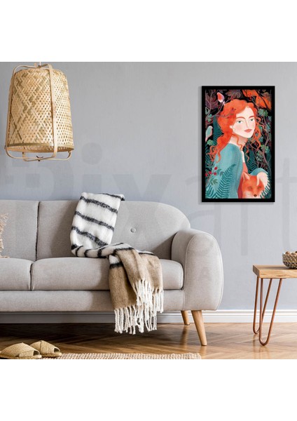 Kizil Sacli Kadin Ve Hayvanlari 40 x 60 Elmas Mozaik Tablo modelleri