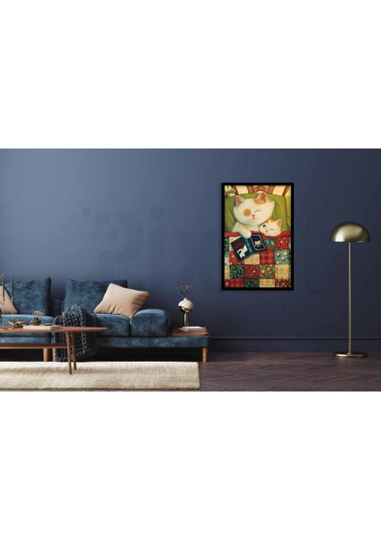 Anne ve Yavru Kedi 40 x 50 Elmas Mozaik Tablo modelleri