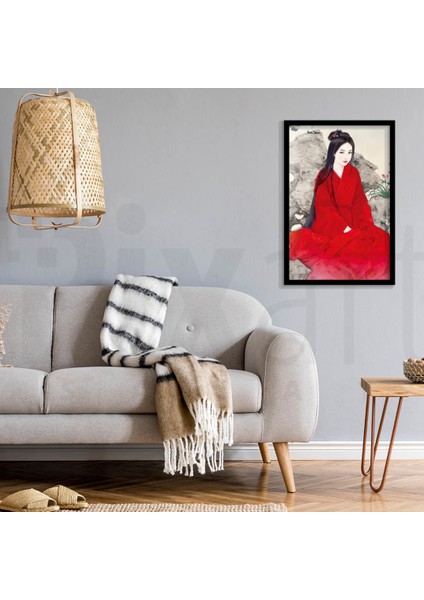 Kirmizi Elbiseli Japon Kadin 40 x 60 Elmas Mozaik Tablo modelleri
