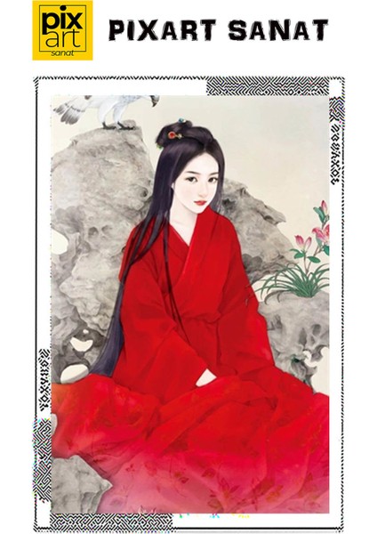 Kirmizi Elbiseli Japon Kadin 40 x 60 Elmas Mozaik Tablo fırsatları