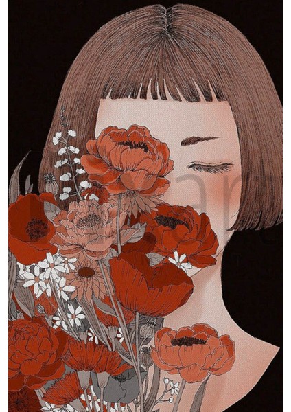 Cicekli Mutsuz Kadin 40 x 60 Elmas Mozaik Tablo