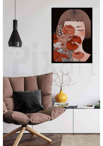 Cicekli Mutsuz Kadin 40 x 60 Elmas Mozaik Tablo fiyatları