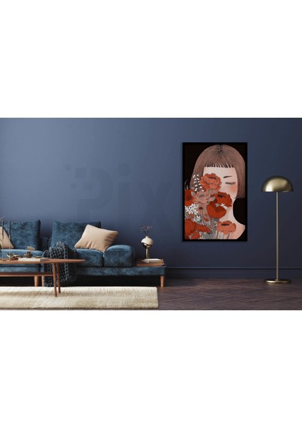 Cicekli Mutsuz Kadin 40 x 60 Elmas Mozaik Tablo modelleri