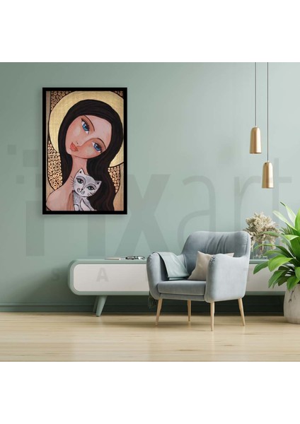 Guzel Kadın Ve Kedisi 40 x 60 Elmas Mozaik Tablo fiyatları