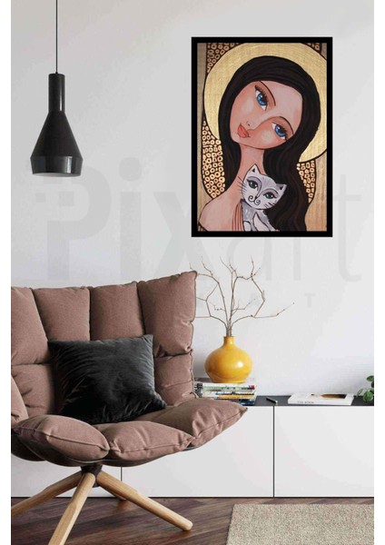 Guzel Kadın Ve Kedisi 40 x 60 Elmas Mozaik Tablo modelleri