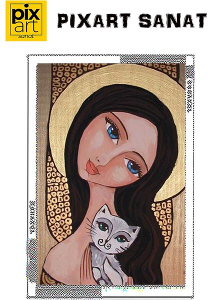 Guzel Kadın Ve Kedisi 40 x 60 Elmas Mozaik Tablo fırsatları
