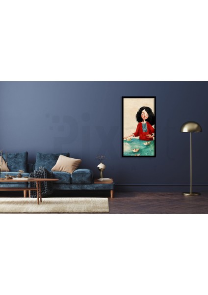 Kagittan Gemiler Yuruten Kadin 37 x 69 Elmas Mozaik Tablo modelleri