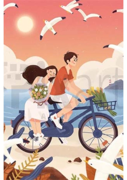 Bisiklet Suren Cift 40 x 50 Elmas Mozaik Tablo