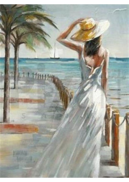 Sahildeki Beyazlı Kadın 46 x 61 cm