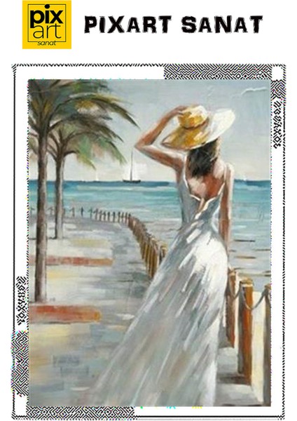 Sahildeki Beyazlı Kadın 46 x 61 cm fırsatları