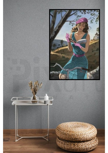 Bisiklette Kitap Okuyan Kadın Pixart Sanat Elmas Mozaik Tablo Diamond Türkiye 53 x 74 cm modelleri