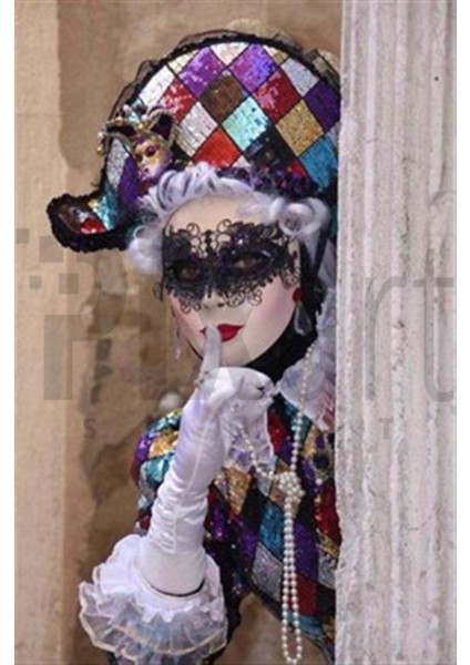 Maskeli Kadın Pixart Sanat Elmas Mozaik Tablo 41 x 58 cm