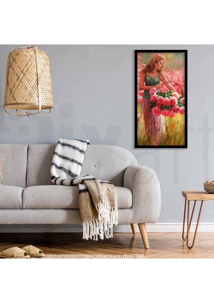 Gül Toplayan Kadın Pixart Sanat Elmas Mozaik Tablo Diamond Türkiye 28 x 53 cm modelleri