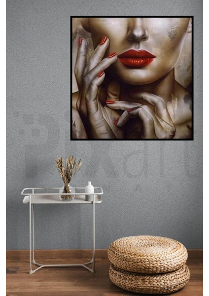 Bronz Kadın Kırmızı Dudak Pixart Sanat Elmas Mozaik Tablo Diamond Türkiye 48 x 51 cm modelleri