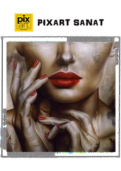 Bronz Kadın Kırmızı Dudak Pixart Sanat Elmas Mozaik Tablo Diamond Türkiye 48 x 51 cm fırsatları
