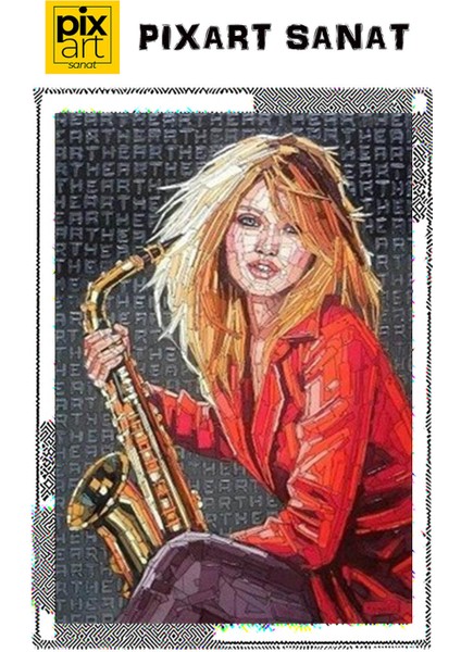 Kırmızı Ceketli Kadın Pixart Sanat Elmas Mozaik Tablo Diamond Türkiye 48 x 74 cm fırsatları