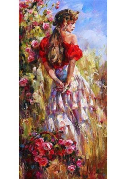 Çiçeklerin Içindeki Kız Pixart Sanat Elmas Mozaik Tablo Diamond Türkiye 30 x 61 cm