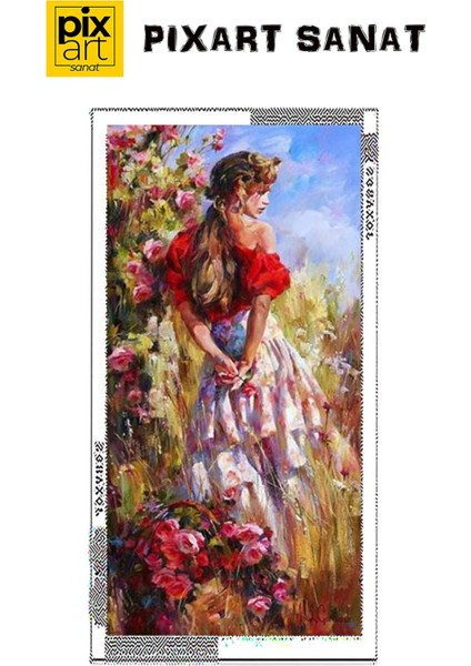 Çiçeklerin Içindeki Kız Pixart Sanat Elmas Mozaik Tablo Diamond Türkiye 30 x 61 cm
